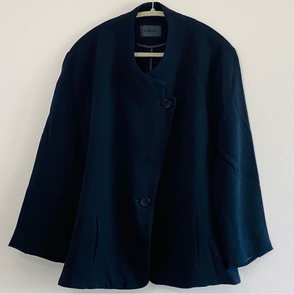 Oska Jacks Hope Wool Crepe Coat Womens IV XL 2XL Blue Blazer Jacket Asymmetrical - Picture 7 of 14